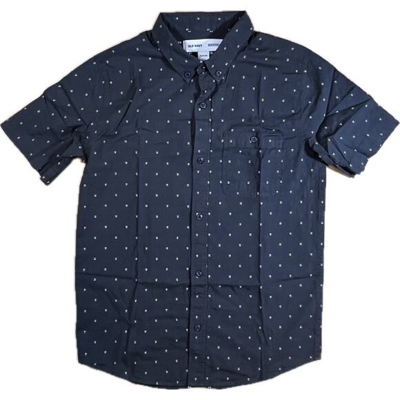 Old Navy Brown Gold & White Built-In Flex Short Sleeve Button-Up Boy XL (14-16) - Picture 4 of 9